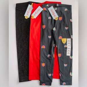 Cat & Jack Girls Leggings Bundle Size 4T NWT Rainbow Black Red Set of 3